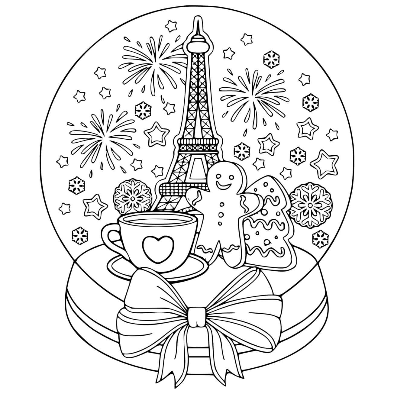Coloriage Adulte Boule Neige Tour Eiffel Paris - Tour Eiffel à imprimer
