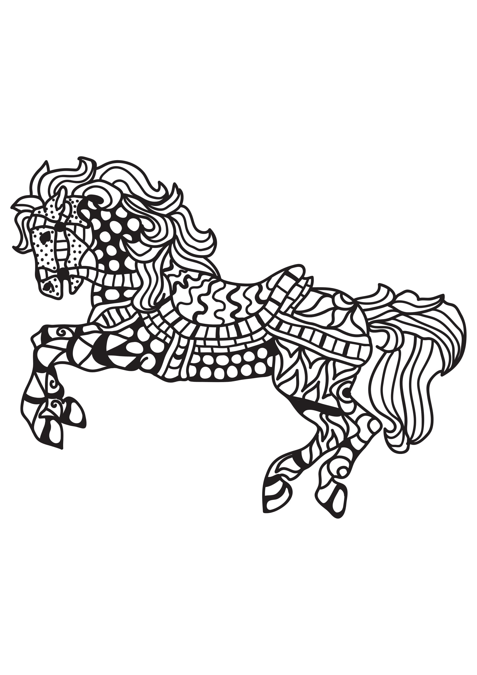 Coloriage Cheval zentangle motifs complexes adulte - Adulte cheval à imprimer