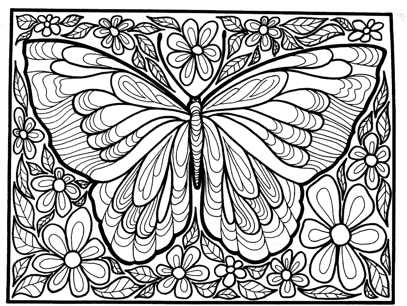 Coloriage Adulte Difficile Grand Papillon - Papillon à imprimer