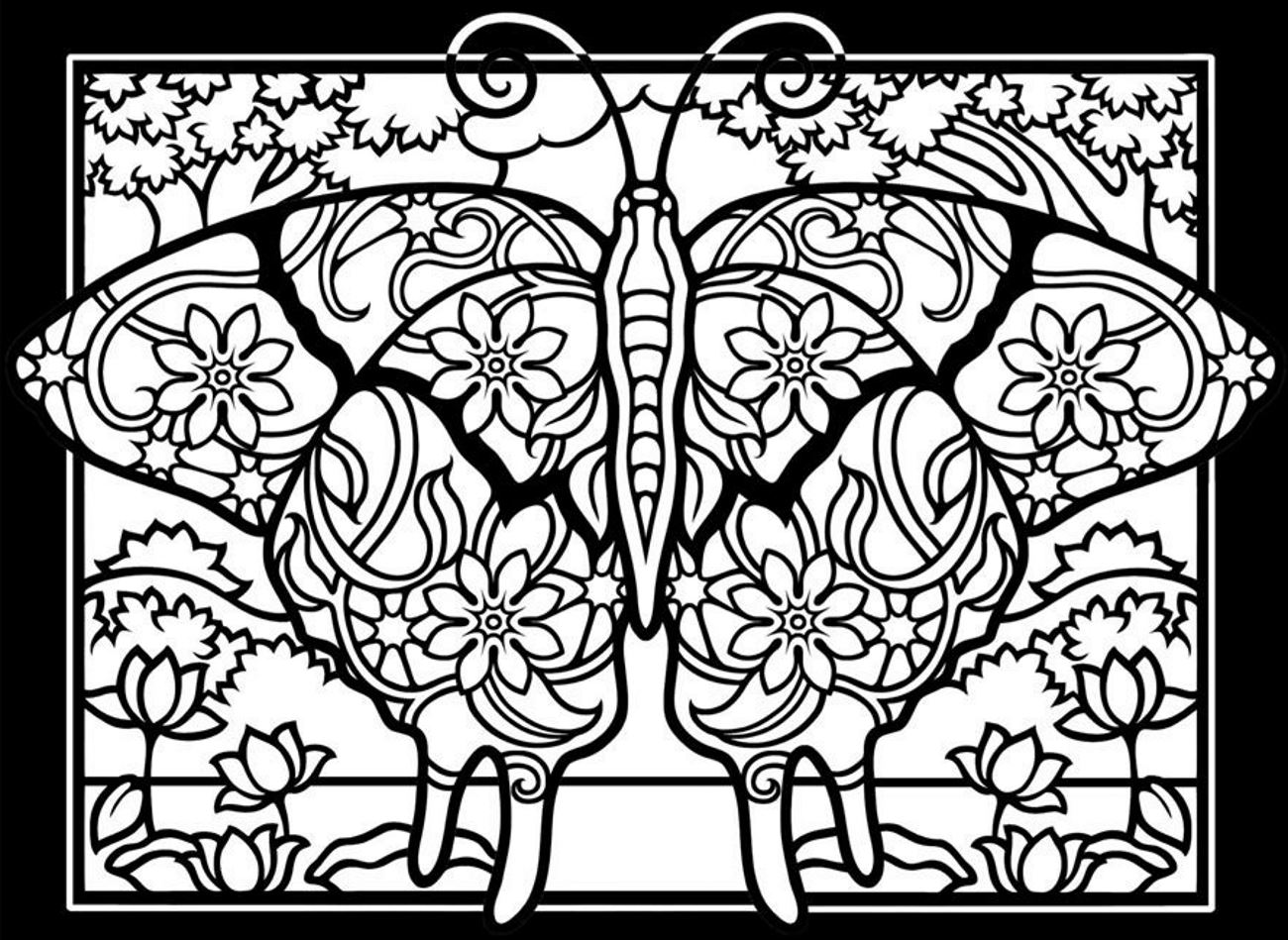 Coloriage Adulte Difficile Papillon Fond Noir - Papillon à imprimer