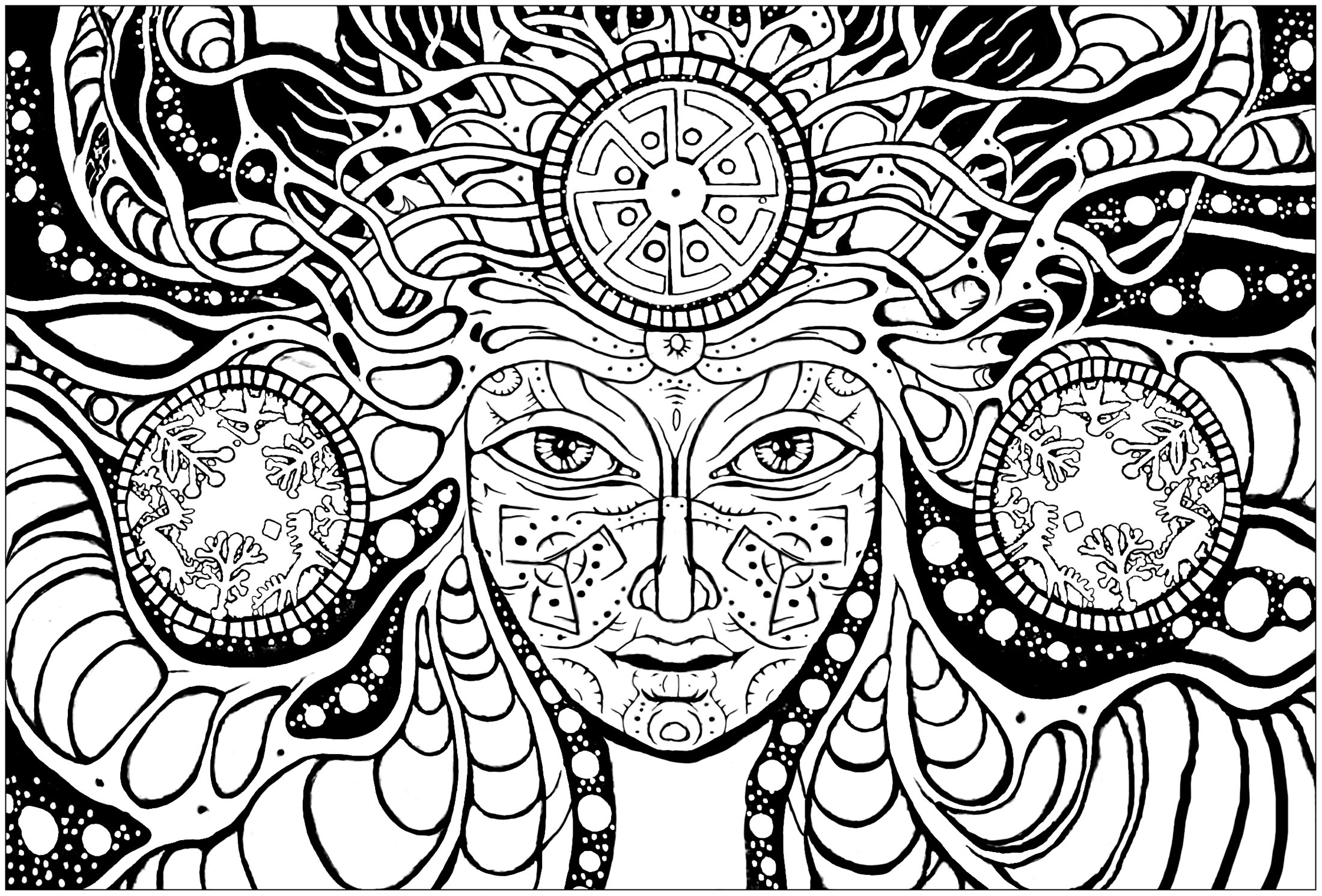 Coloriage Adulte Difficile Psychedelic Femme - Adulte à imprimer