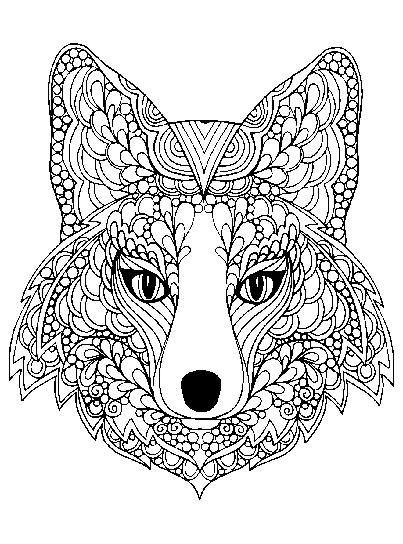 Coloriage Adulte Difficile Tête Renard - Renard à imprimer