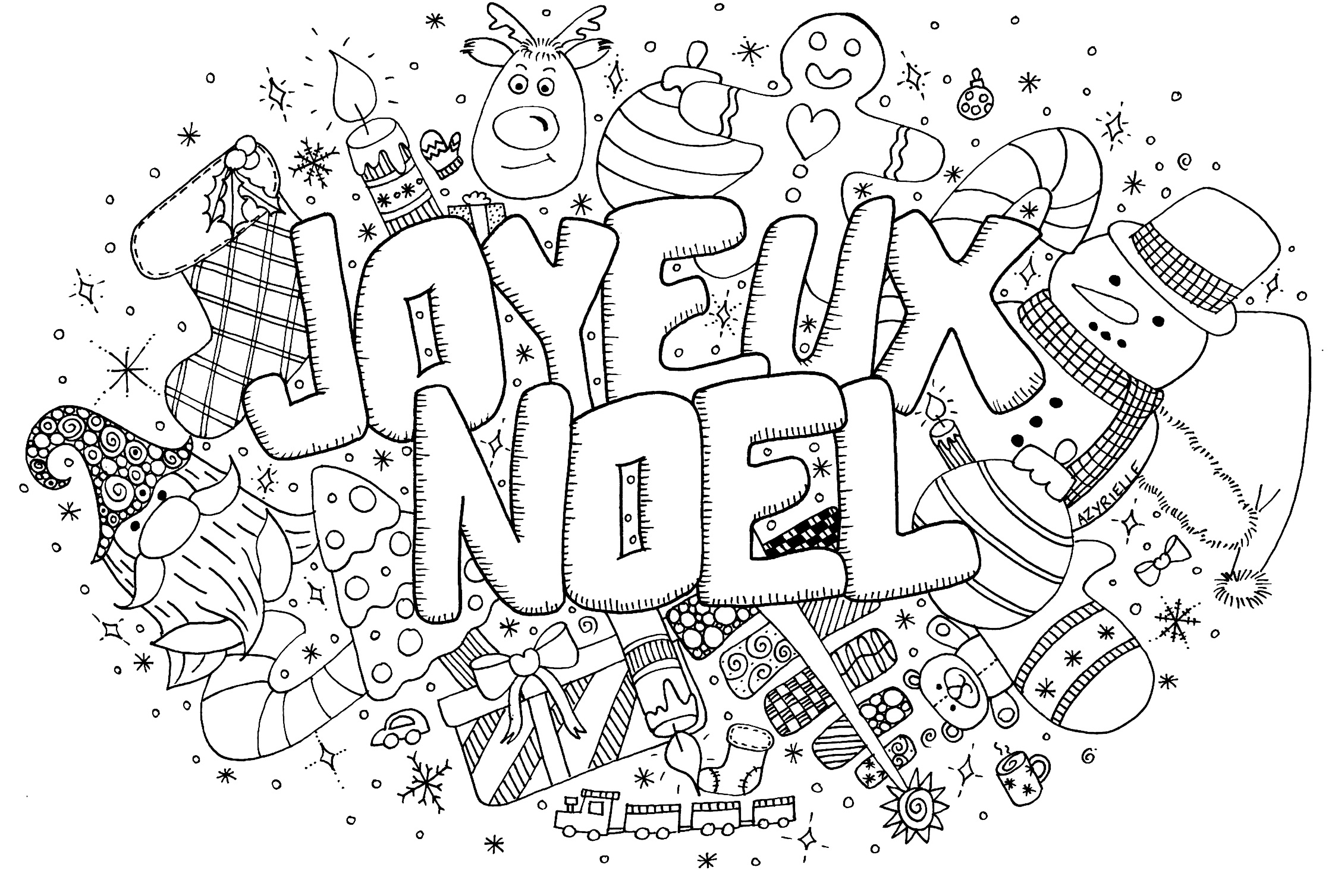 Coloriage Adulte Doodle Noël Par Azyrielle - Noël adulte à imprimer