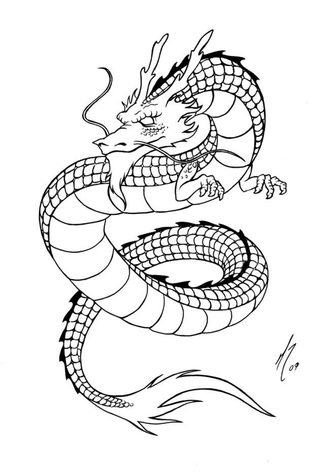 Coloriage Adulte Dragon Chinois Simple - Dragon à imprimer