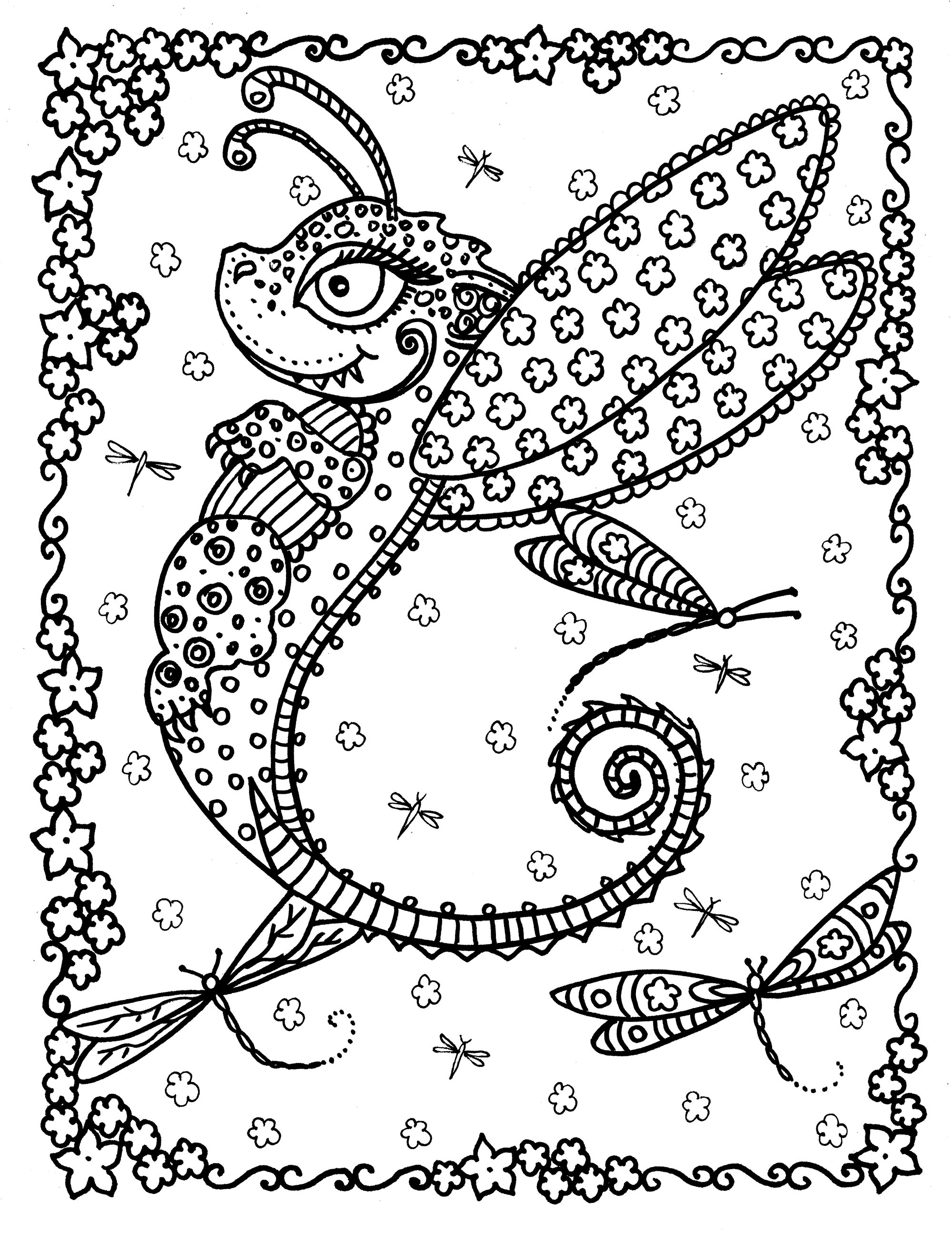 Coloriage Adulte Dragon Papillon Par Deborah Muller - Adulte à imprimer