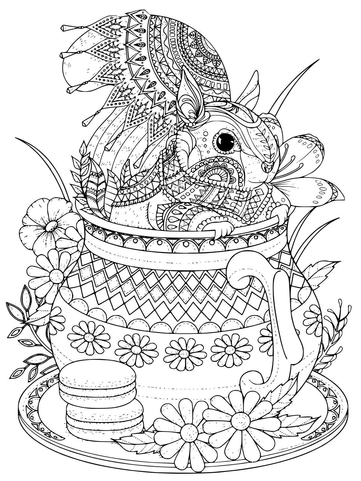 Coloriage Adulte Écureuil Adorable Dans Une Theiere - Adulte à imprimer