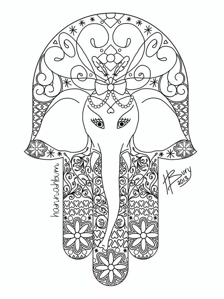 Coloriage Adulte Éléphant Hamsa - Adulte à imprimer