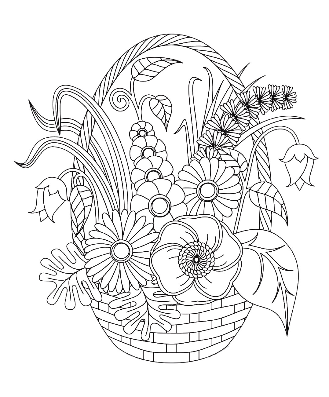 Coloriage Adulte Fleurs Variees Dans Un Panier - Fleurs à imprimer