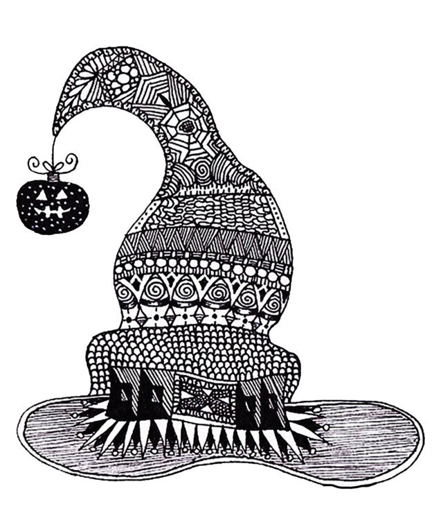 Coloriage Adulte Halloween Zentangle Chapeau - Adulte à imprimer