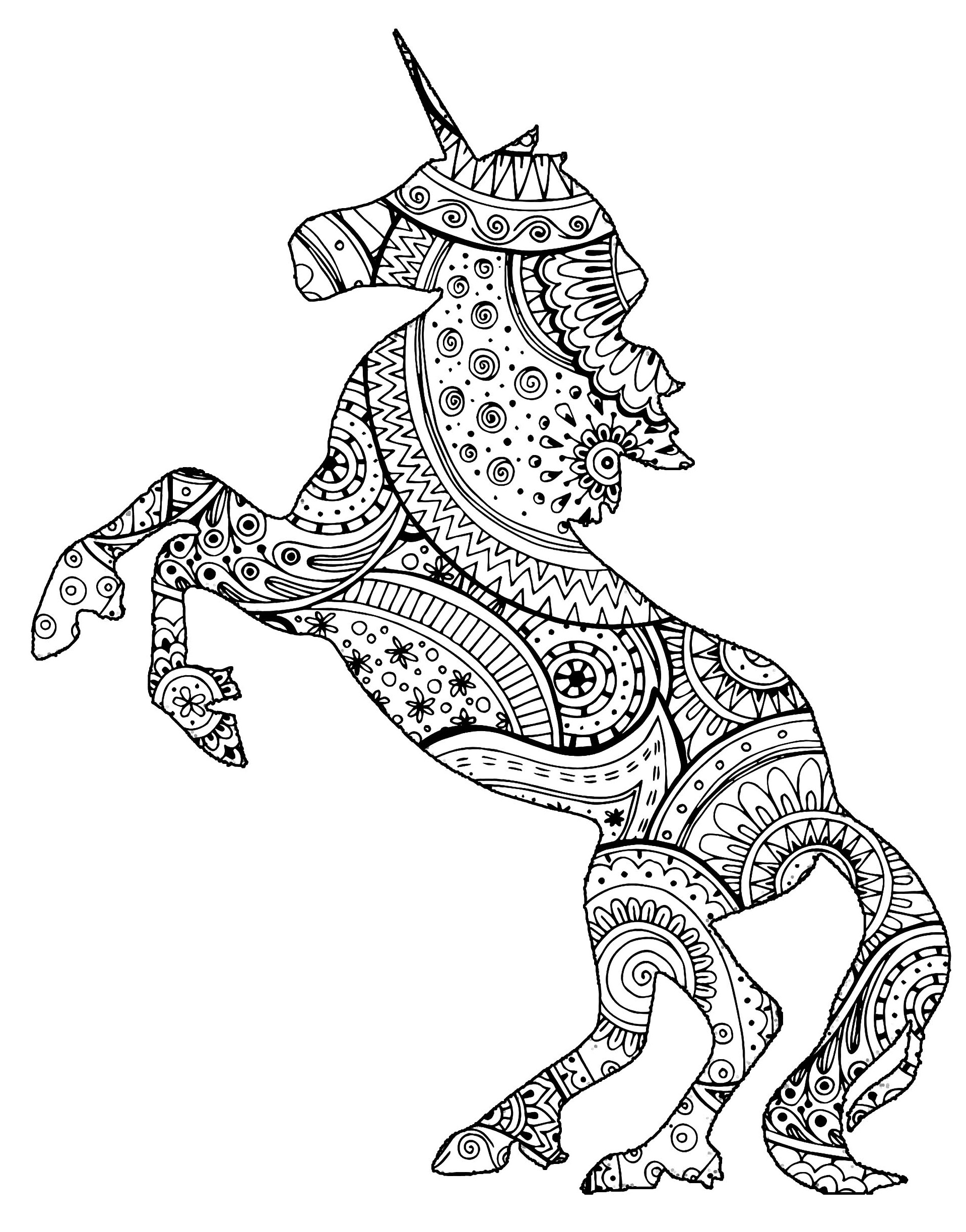 Coloriage Adulte Licorne Avec Zentangle Paisley Motifs Par Art Isabelle - Adulte animaux à imprimer