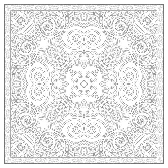 Coloriage Mandala carré symétrique et détaillé - Adulte à imprimer