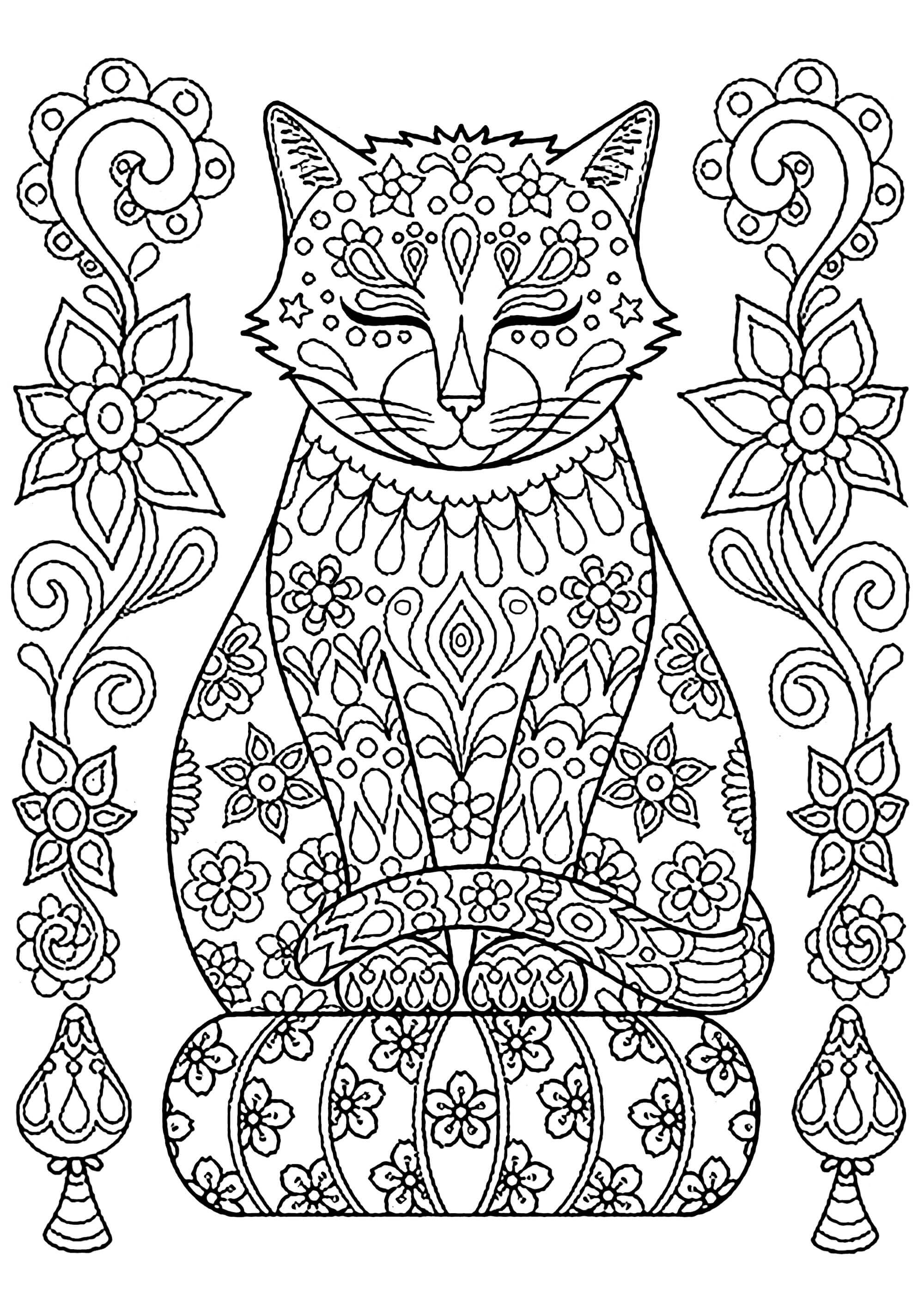 Coloriage Adulte Mandala Chat Zen - Chat à imprimer