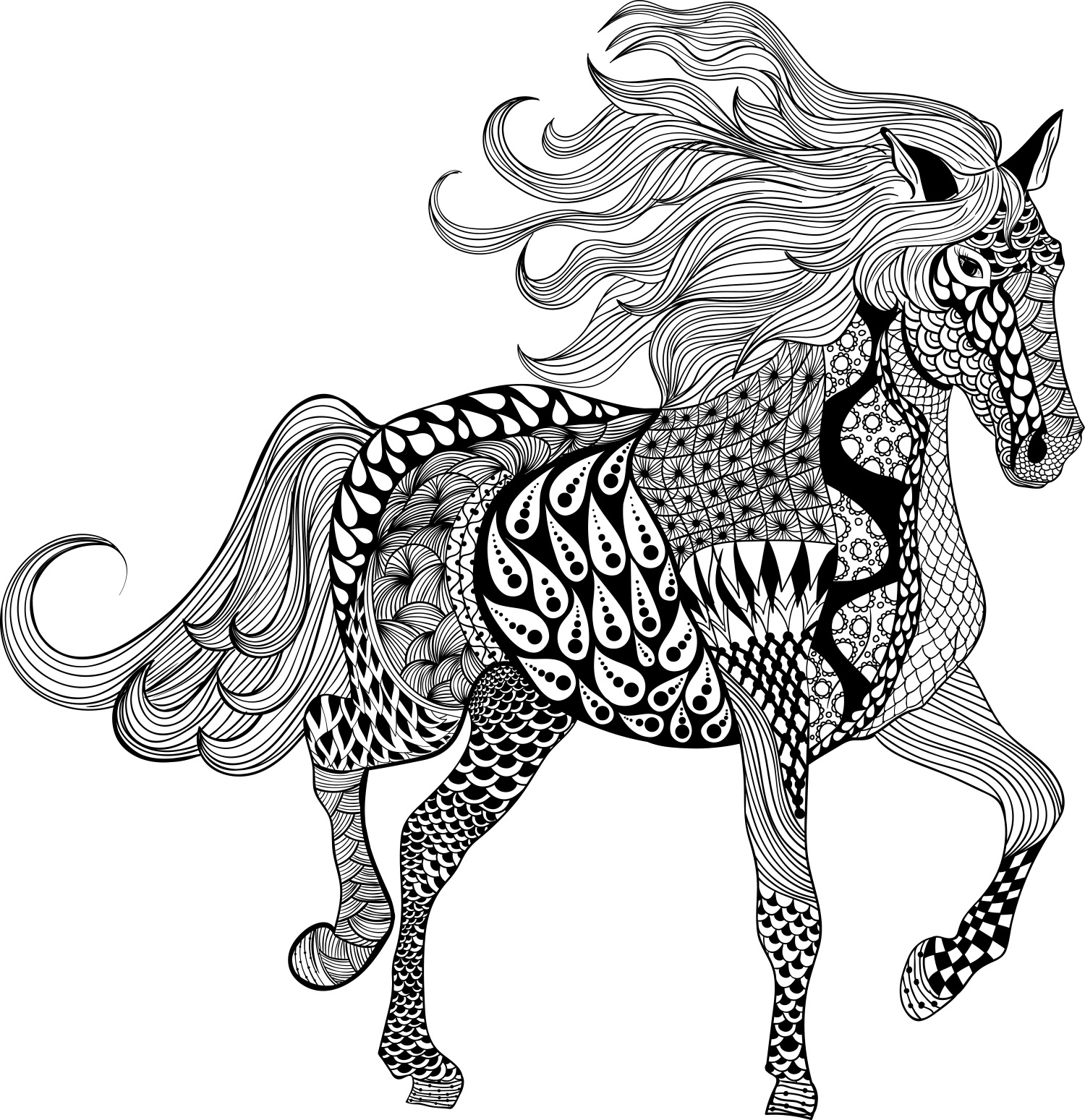 Coloriage Adulte Mandala Horse - Adulte cheval à imprimer