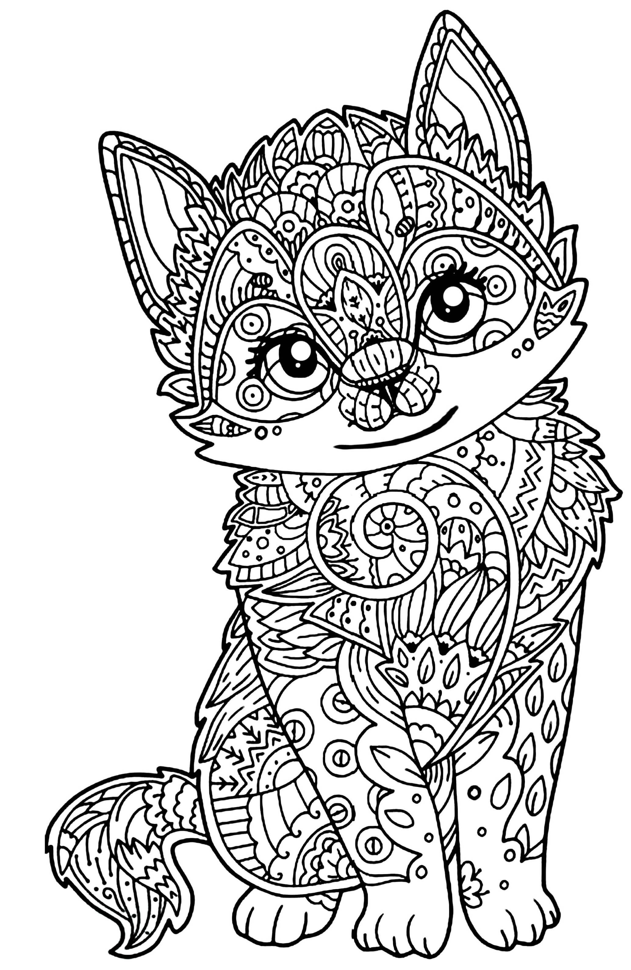 Coloriage Adulte Mandala Mignon Chaton - Chat à imprimer