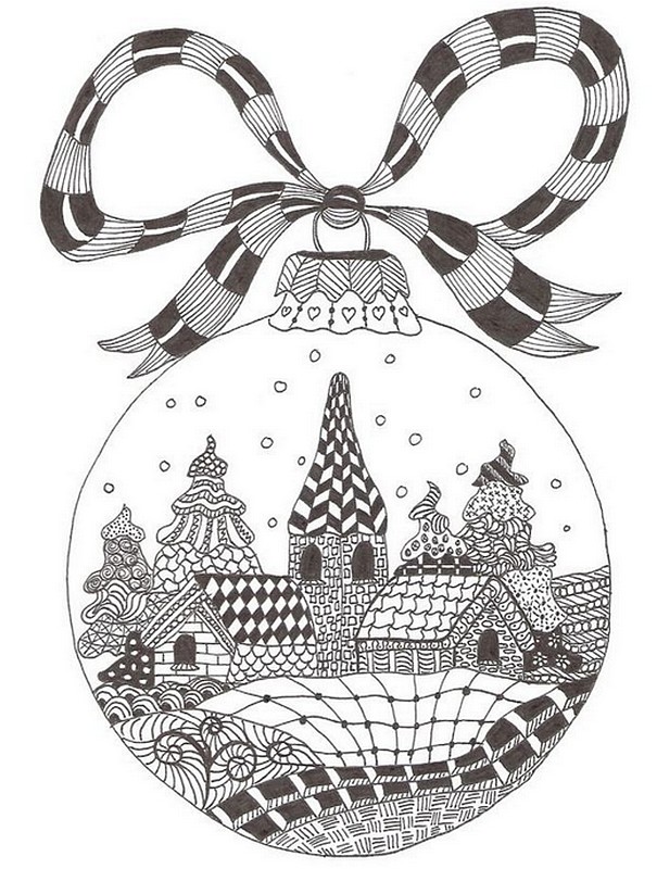 Coloriage Adulte Noël Boule De Noël Maison - Adulte à imprimer