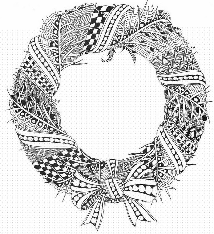 Coloriage Adulte Noël Couronne - Couronne de Noël à imprimer