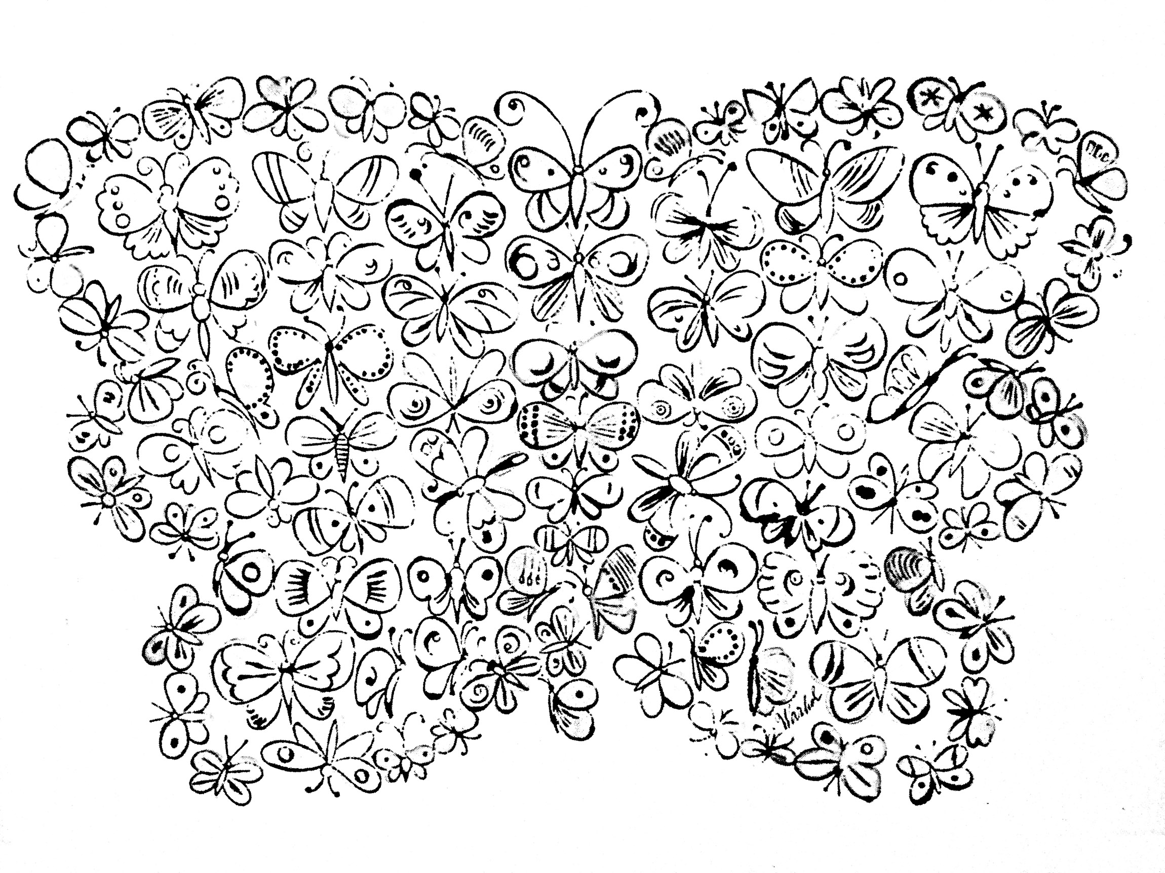 Coloriage Adulte Papillons D'Après Warhol - Papillon à imprimer