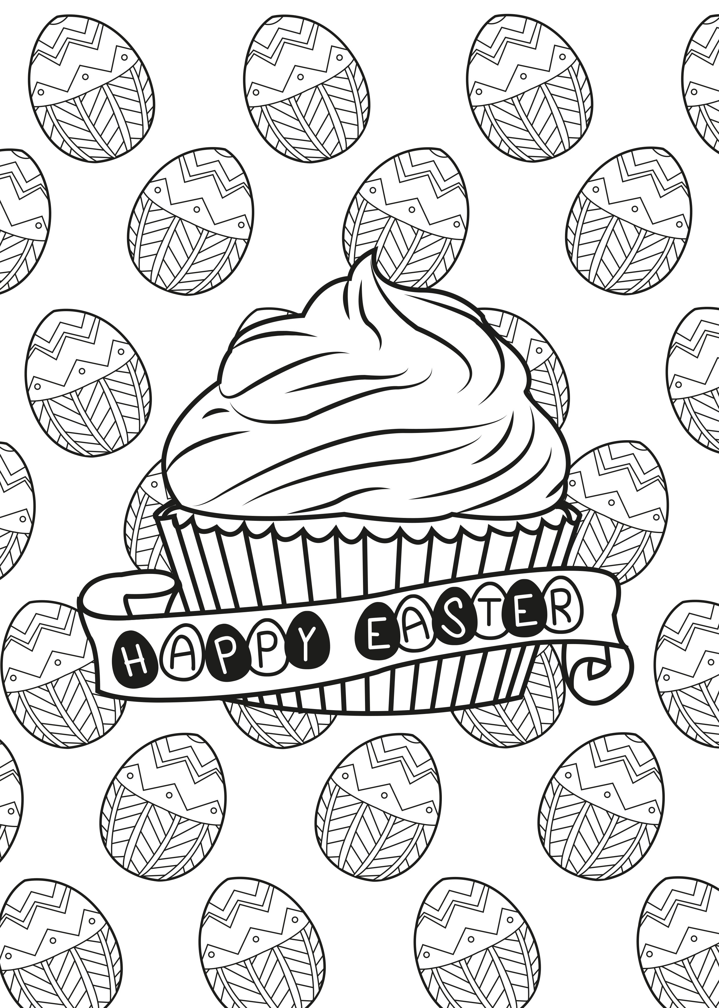 Coloriage Adulte Pâques Œufs Et Cupcakes Par Allan - Pâques adulte à imprimer