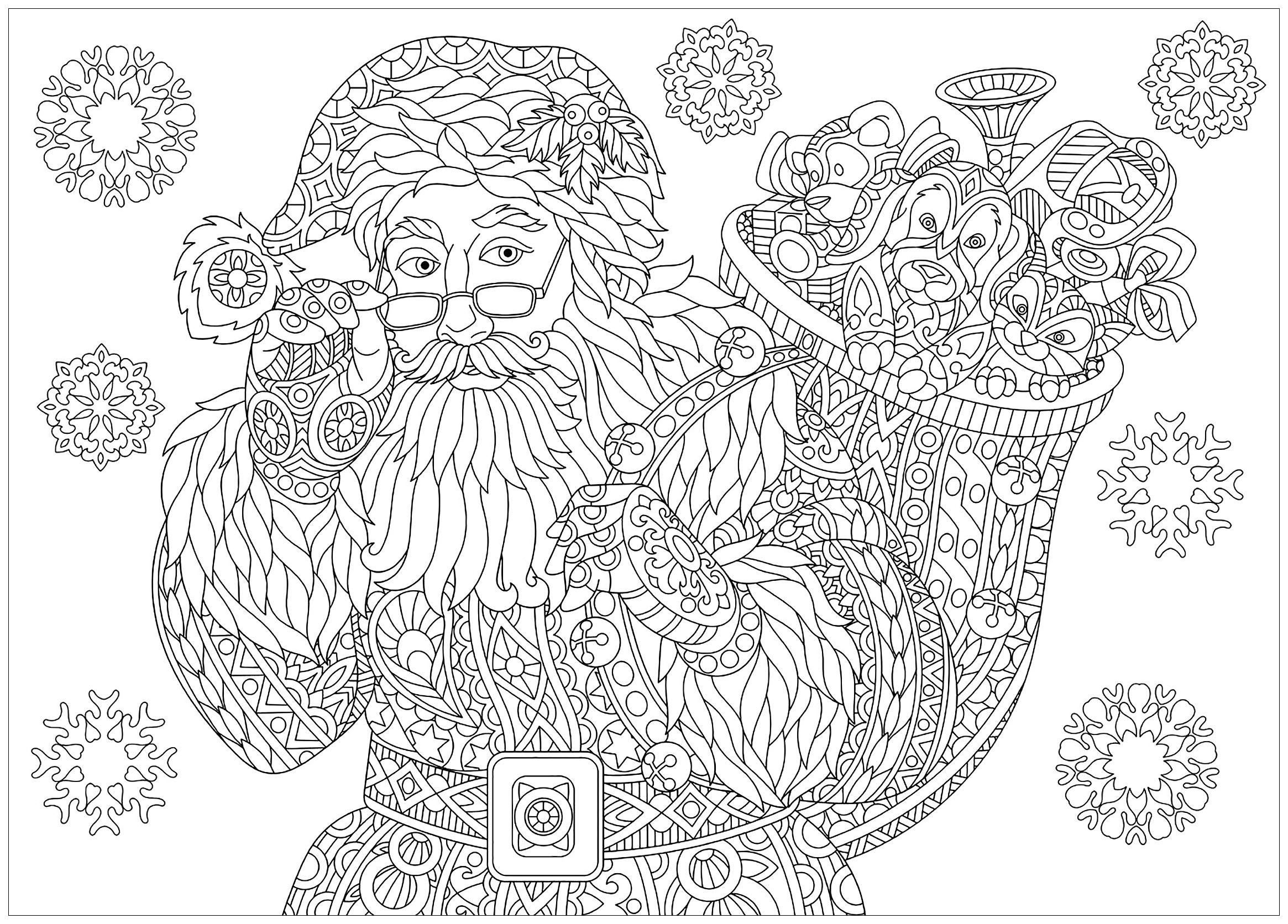 Coloriage Adulte Père Noël Complexe 2 Par Sybirko - Noël adulte à imprimer