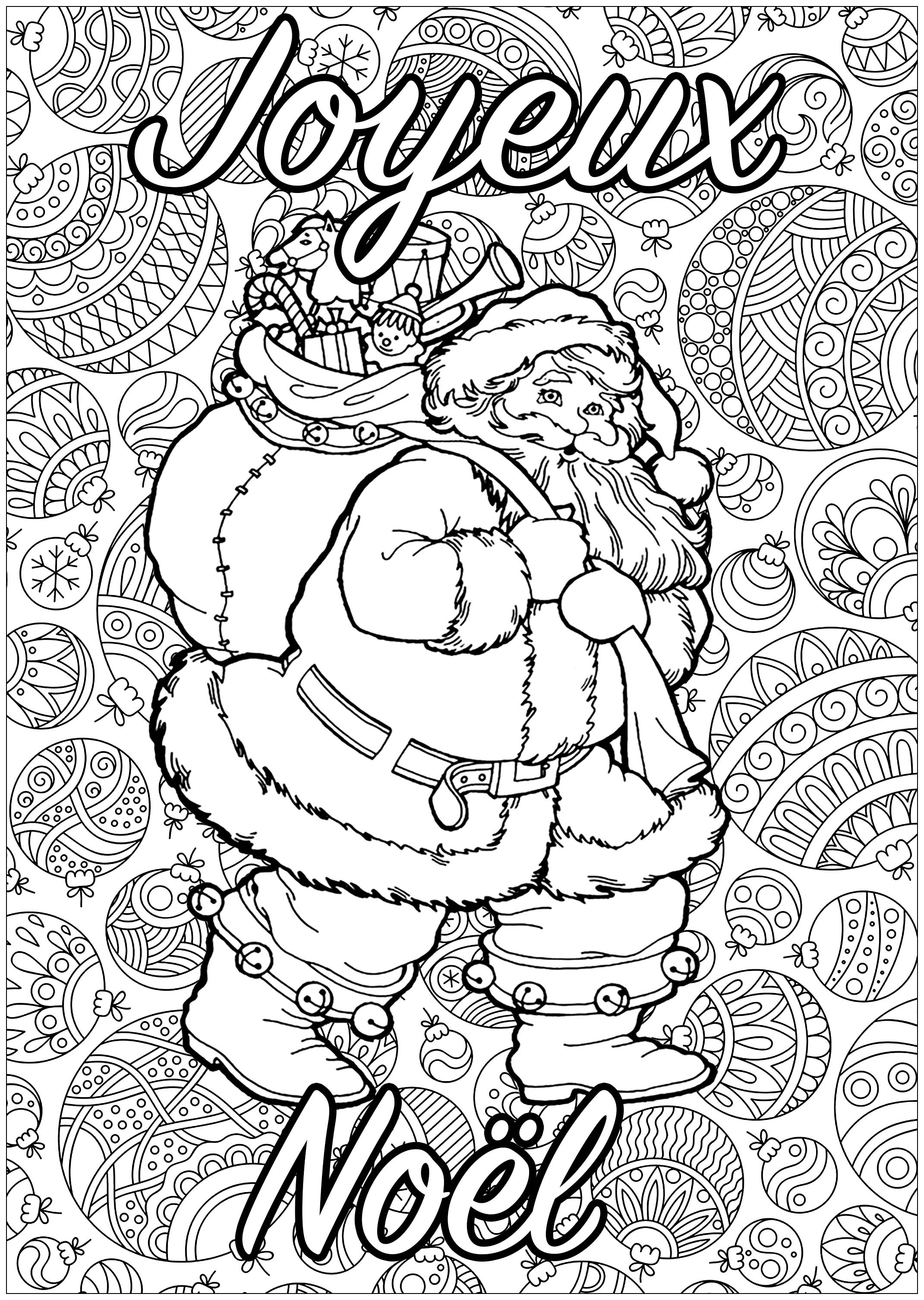 Coloriage Adulte Père Noël Joyeux Noël - Noël adulte à imprimer