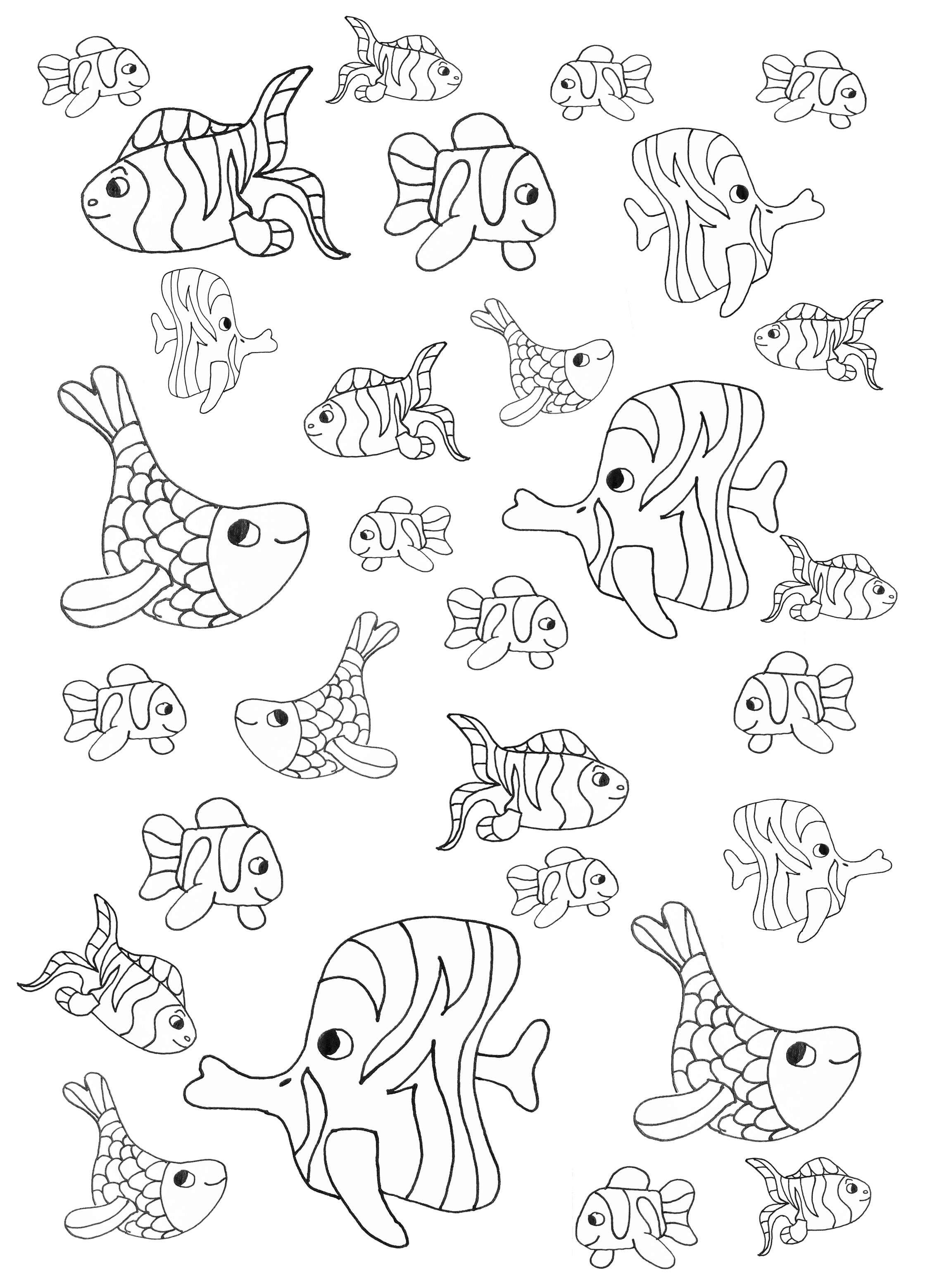 Coloriage Adulte Petits Poissons - Poisson à imprimer