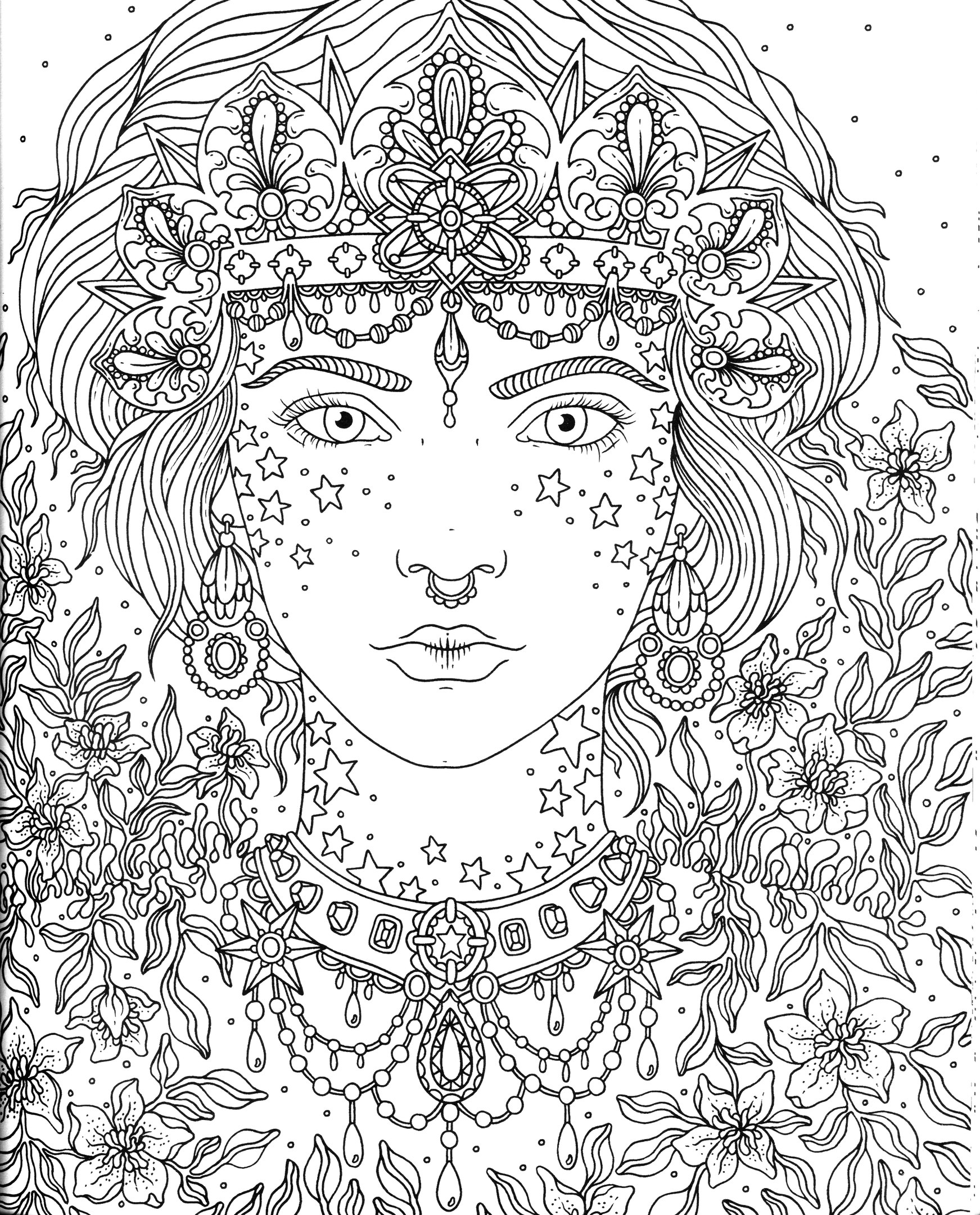 Coloriage Adulte Princesse Fleurs - Adulte à imprimer