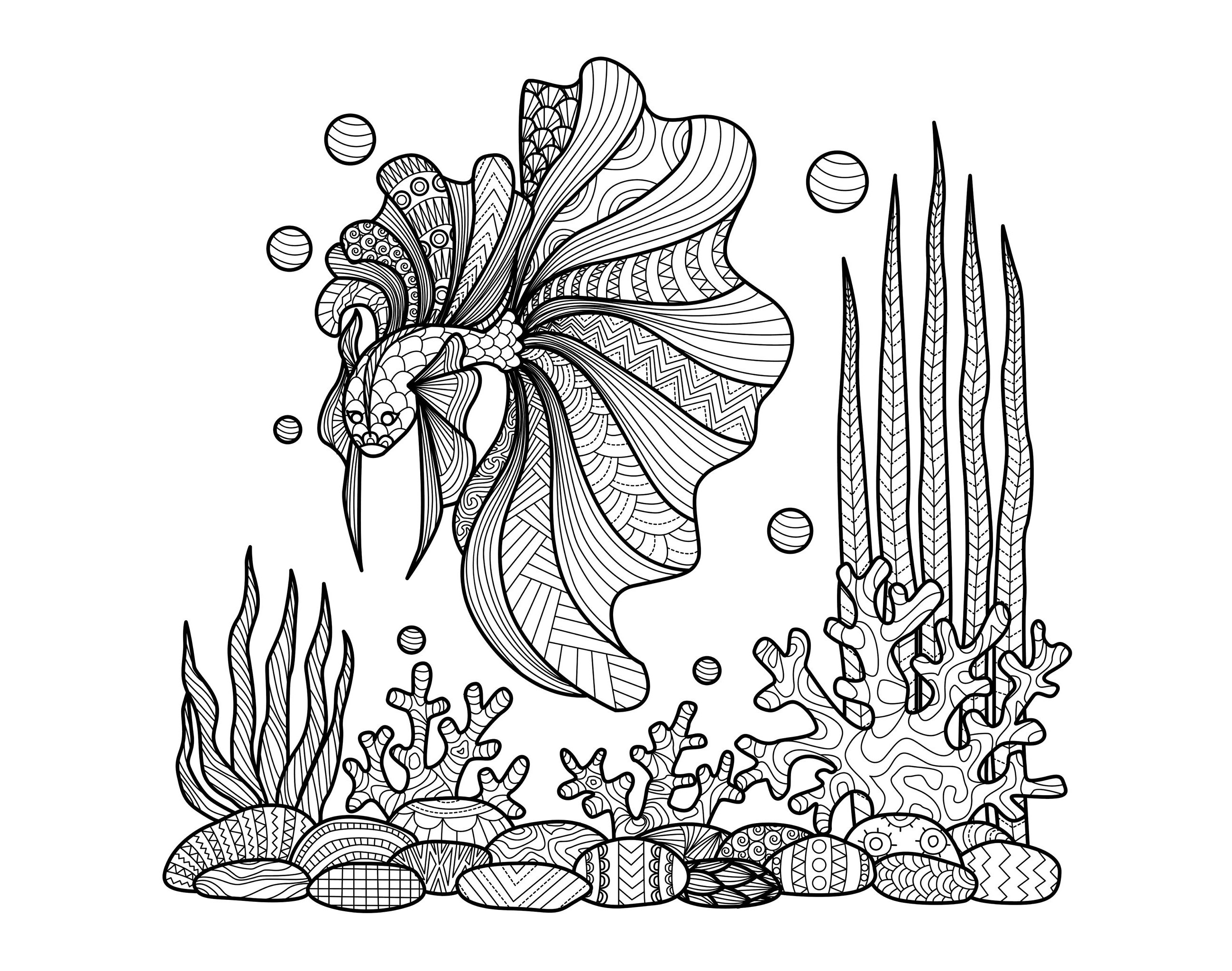 Coloriage Adulte Zentangle Poisson Sur Coraux Par Bimdeedee - Poisson à imprimer