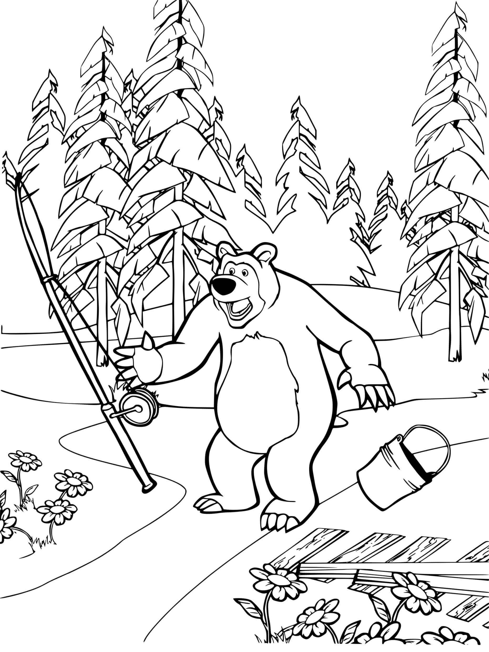 Coloriage Ah Non Michka Est Surpris Un Vol De Poissons - Masha et michka à imprimer