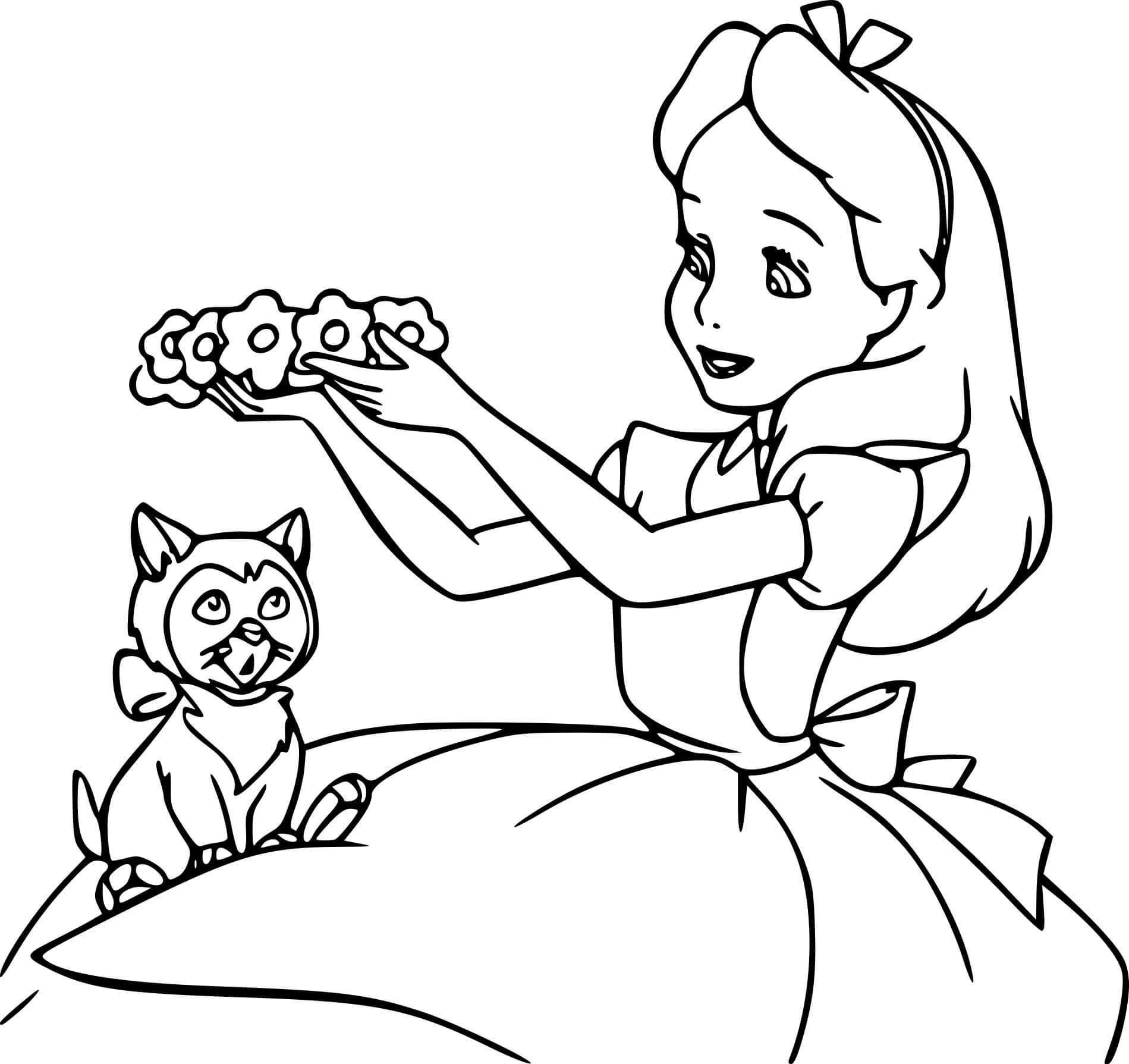 Coloriage Alice Et Le Chat - Alice au pays des merveilles à imprimer