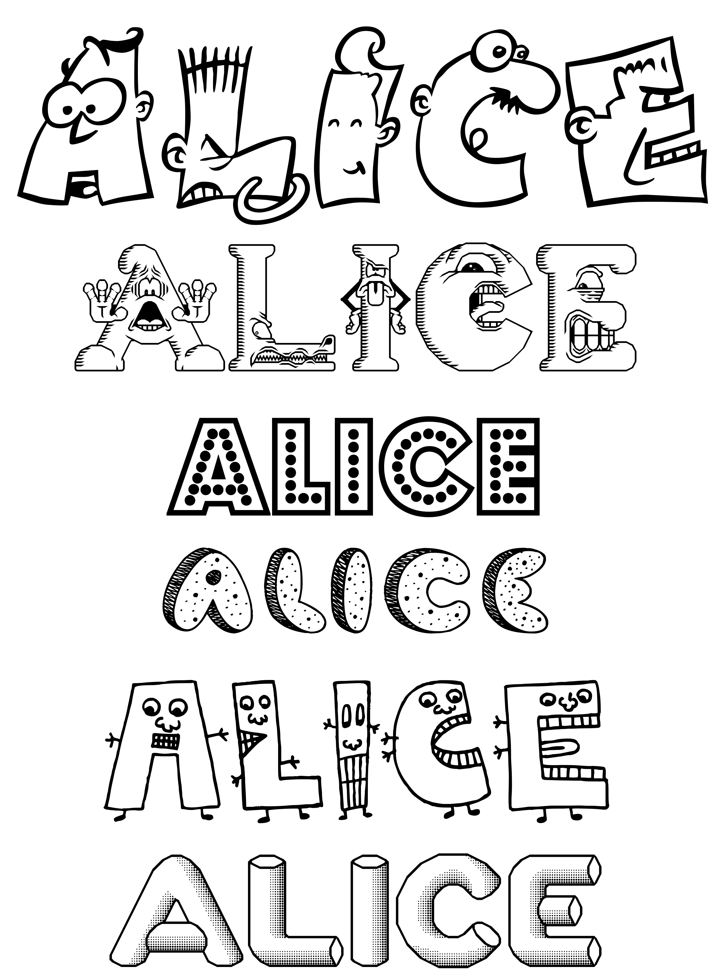 Coloriage Alice Prénom Fille - Alice au pays des merveilles à imprimer