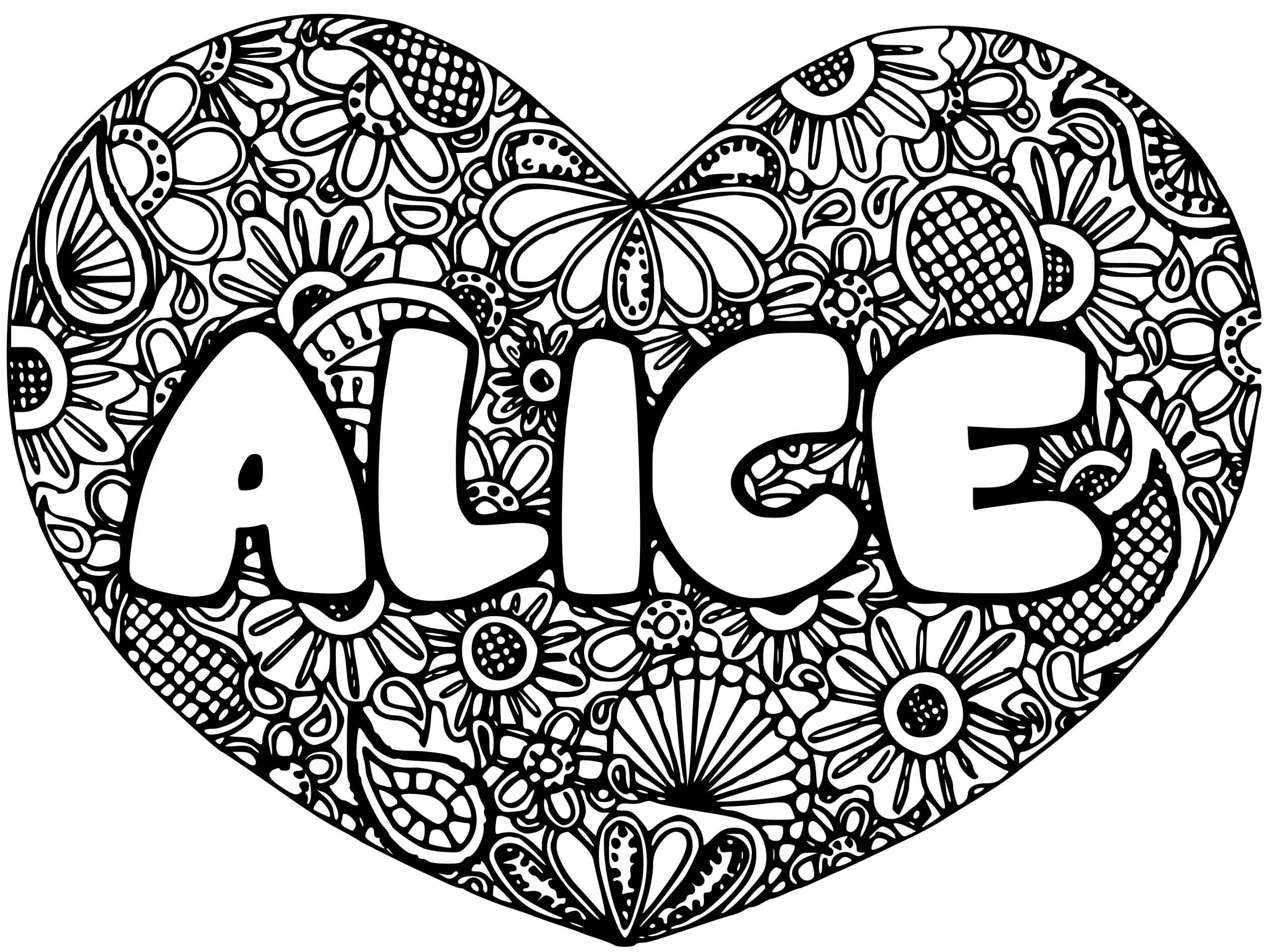 Coloriage Alice Prénom - Alice au pays des merveilles à imprimer