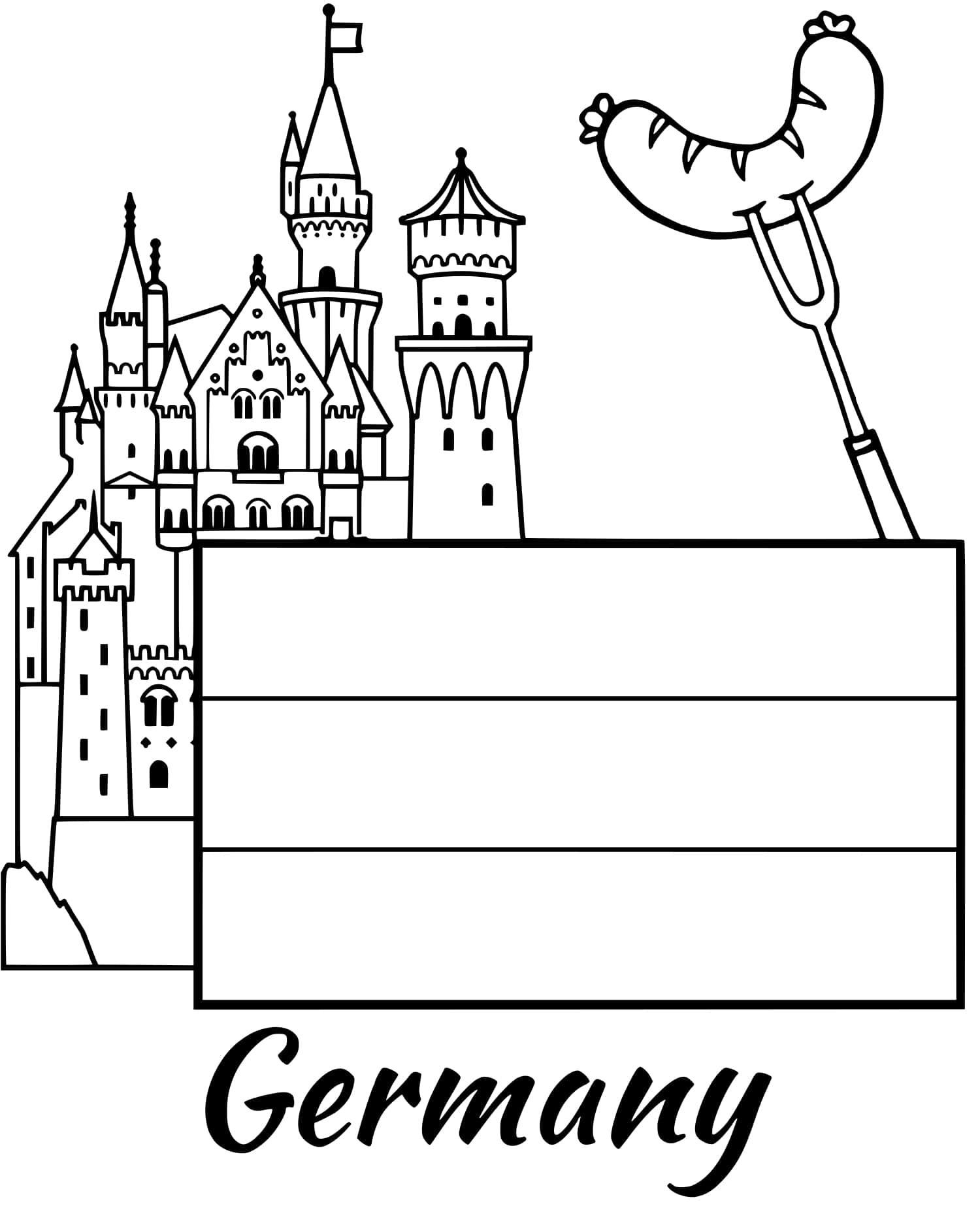 Coloriage Allemagne Drapeau Castle - Drapeau à imprimer