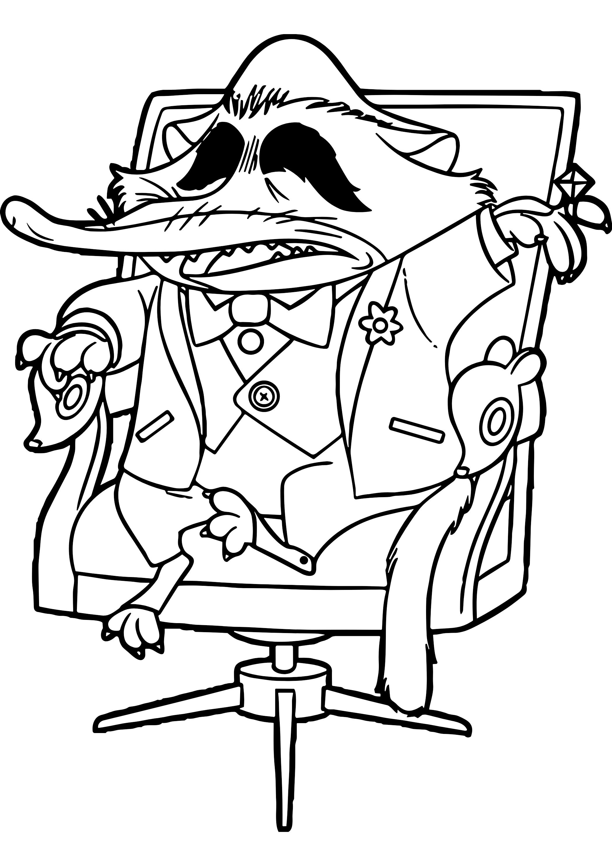 Coloriage Alligator En Costume Assis Sur Chaise - Zootopie à imprimer