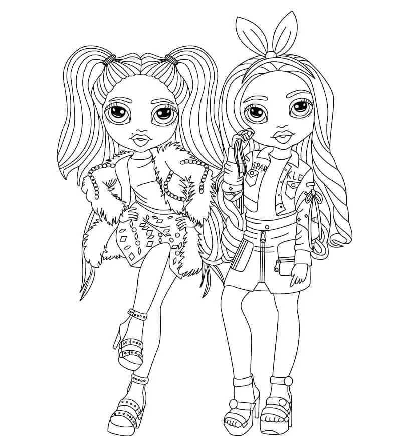 Coloriage Amaya Raine Et Sunny Madison En Tenues Stylees - Rainbow high à imprimer