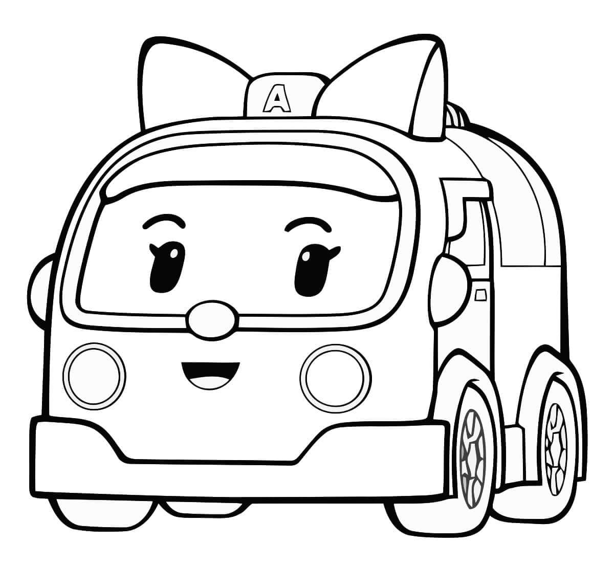 Coloriage Amber Ambulance Robocar Poli - Robocar poli à imprimer