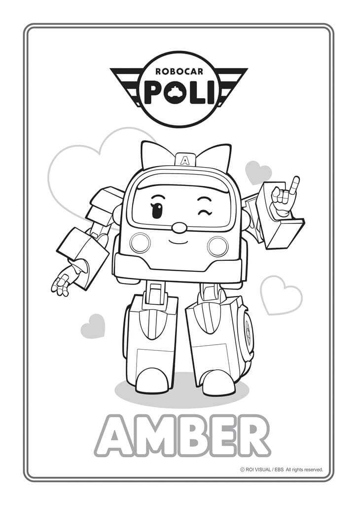 Coloriage Amber Robocar Poli Ambulance Rose - Robocar poli à imprimer