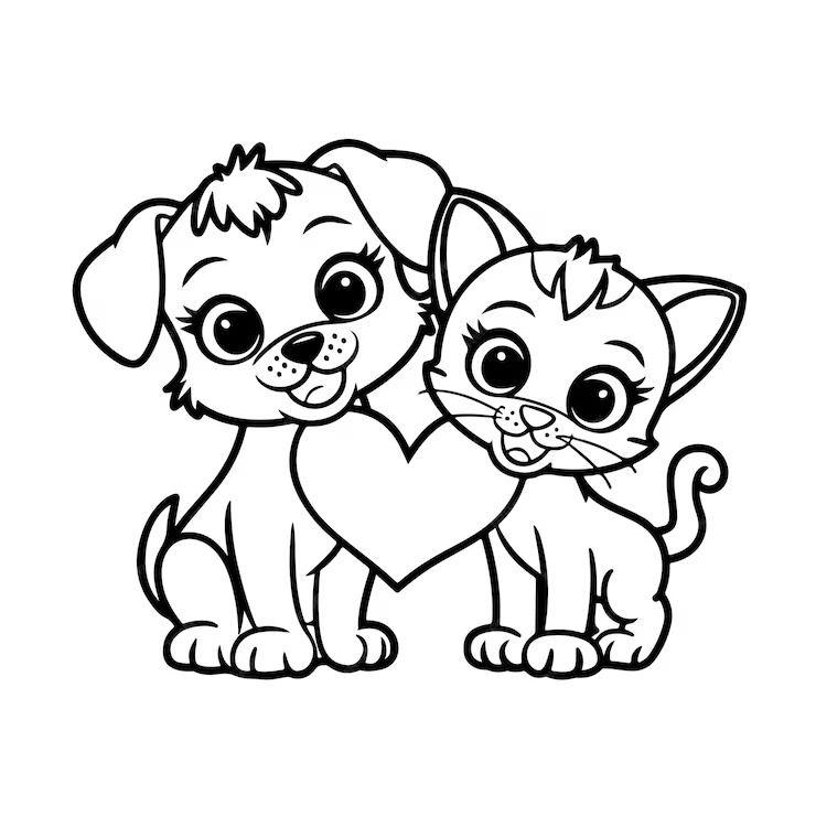 Coloriage Chien et chat