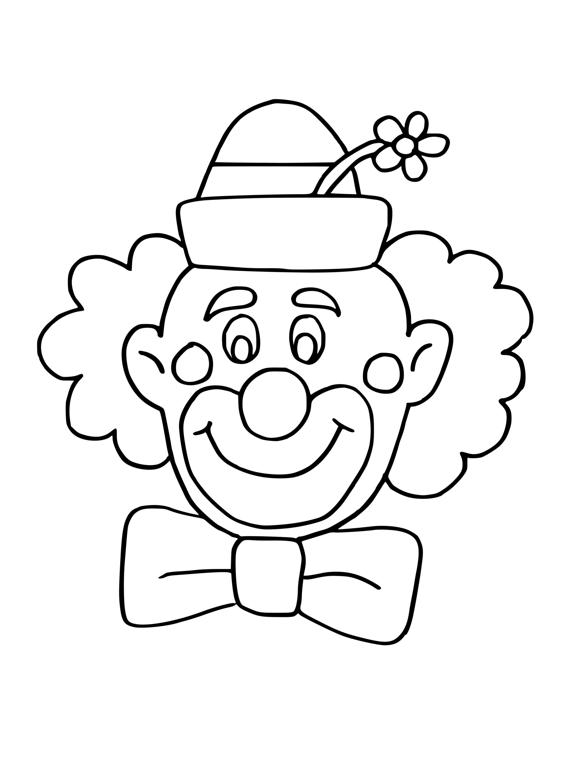 Coloriage Amusant Clown Souriant Et Un Chapeau Avec Fleur - Clown à imprimer