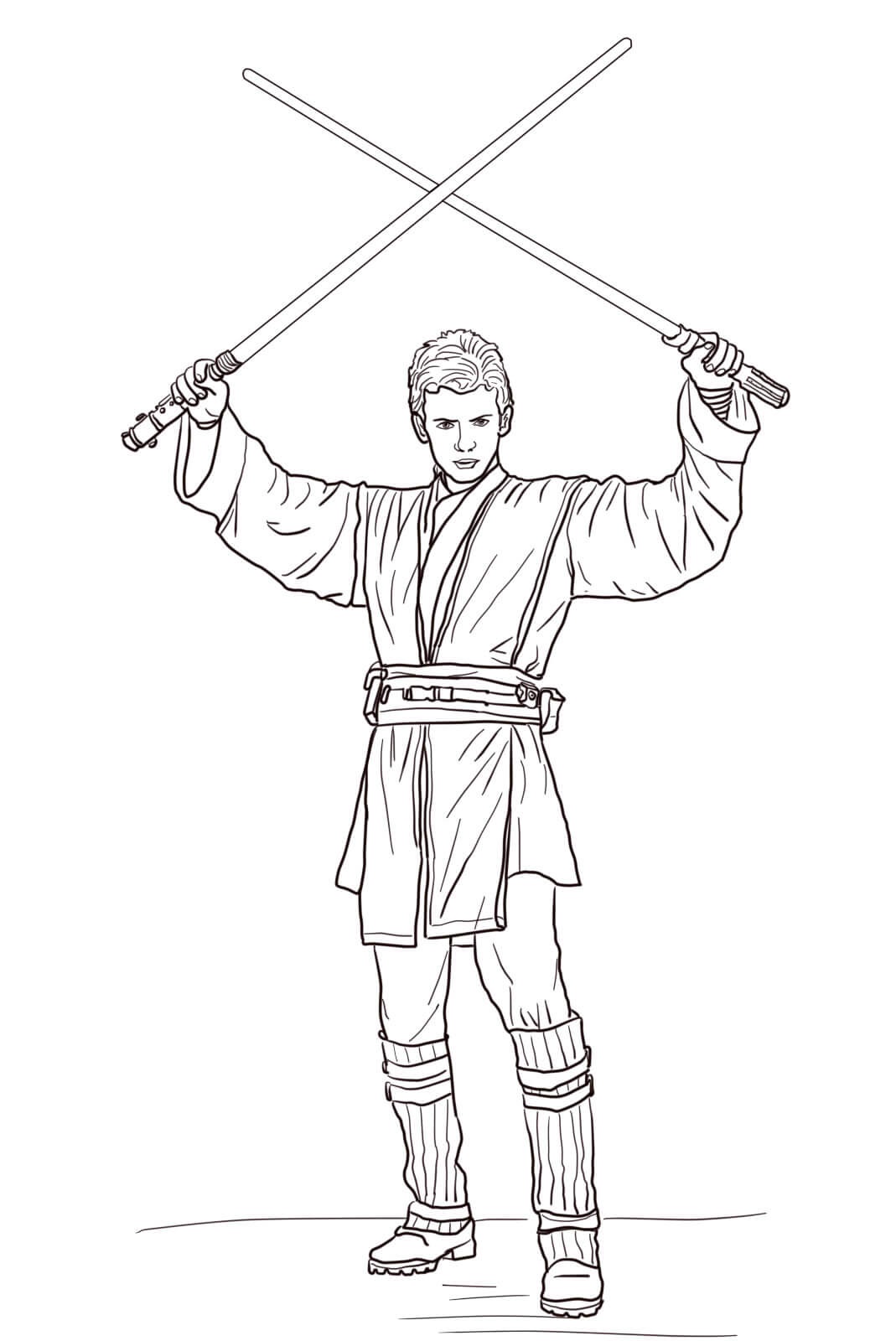 Coloriage Anakin Skywalker et ses Sabres Laser - Star wars à imprimer