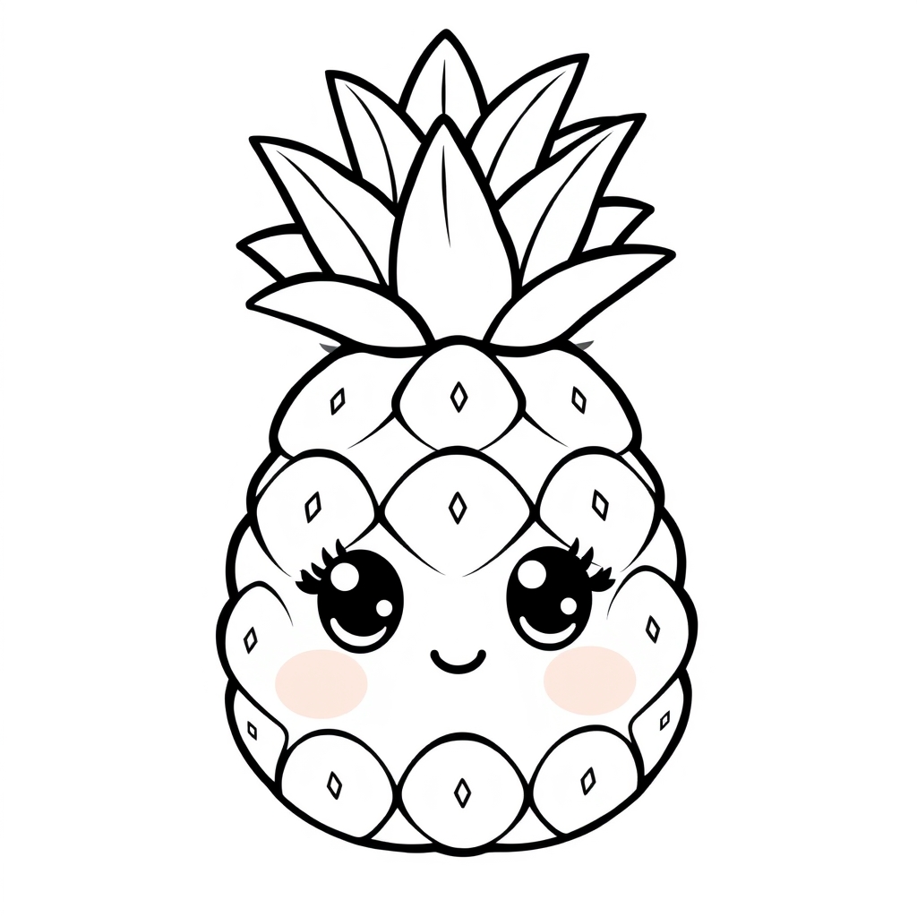 Coloriage Ananas 1 Fruit Kawaii - Kawaii fruits à imprimer