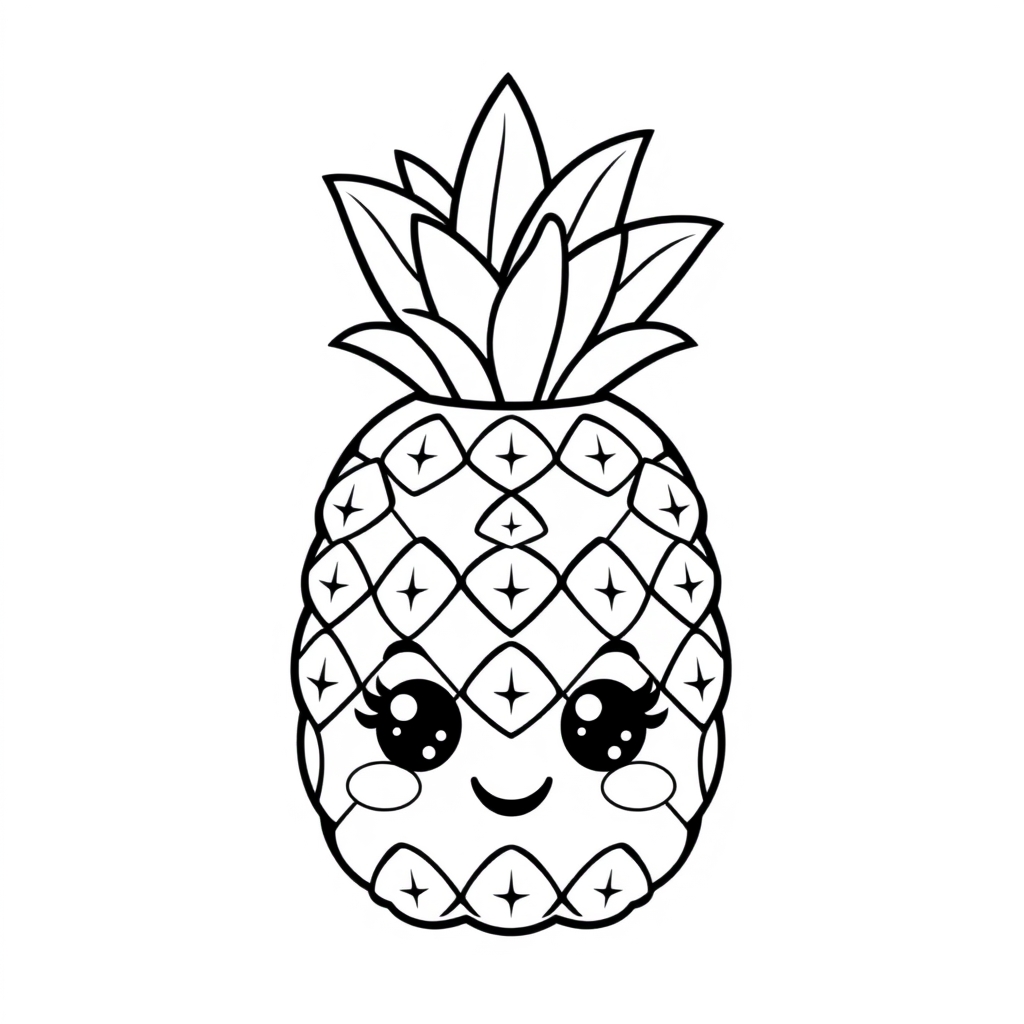 Coloriage Ananas 2 Fruit Kawaii - Kawaii fruits à imprimer