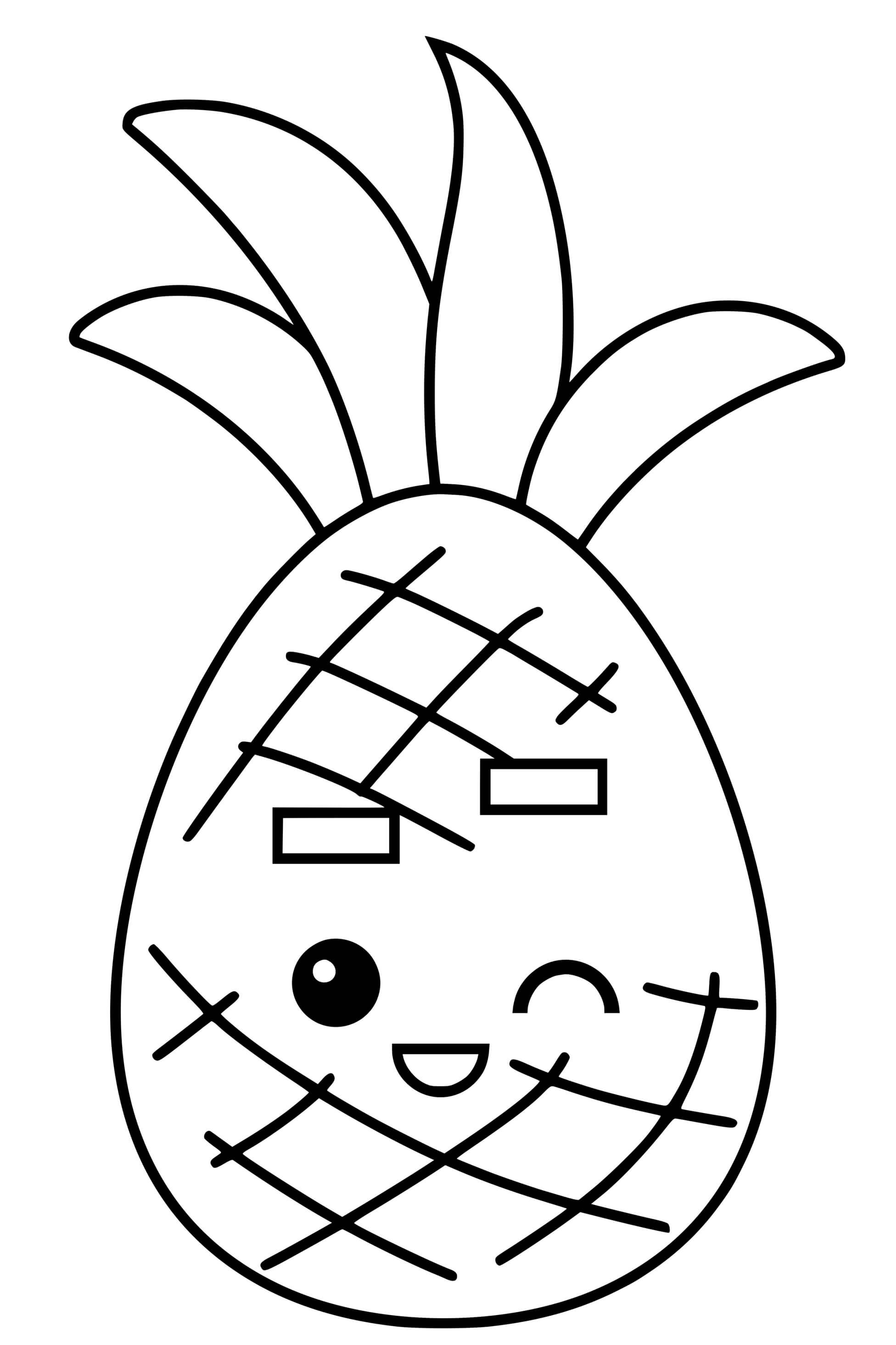 Coloriage Ananas Avec Un Visage Mignon - Ananas à imprimer
