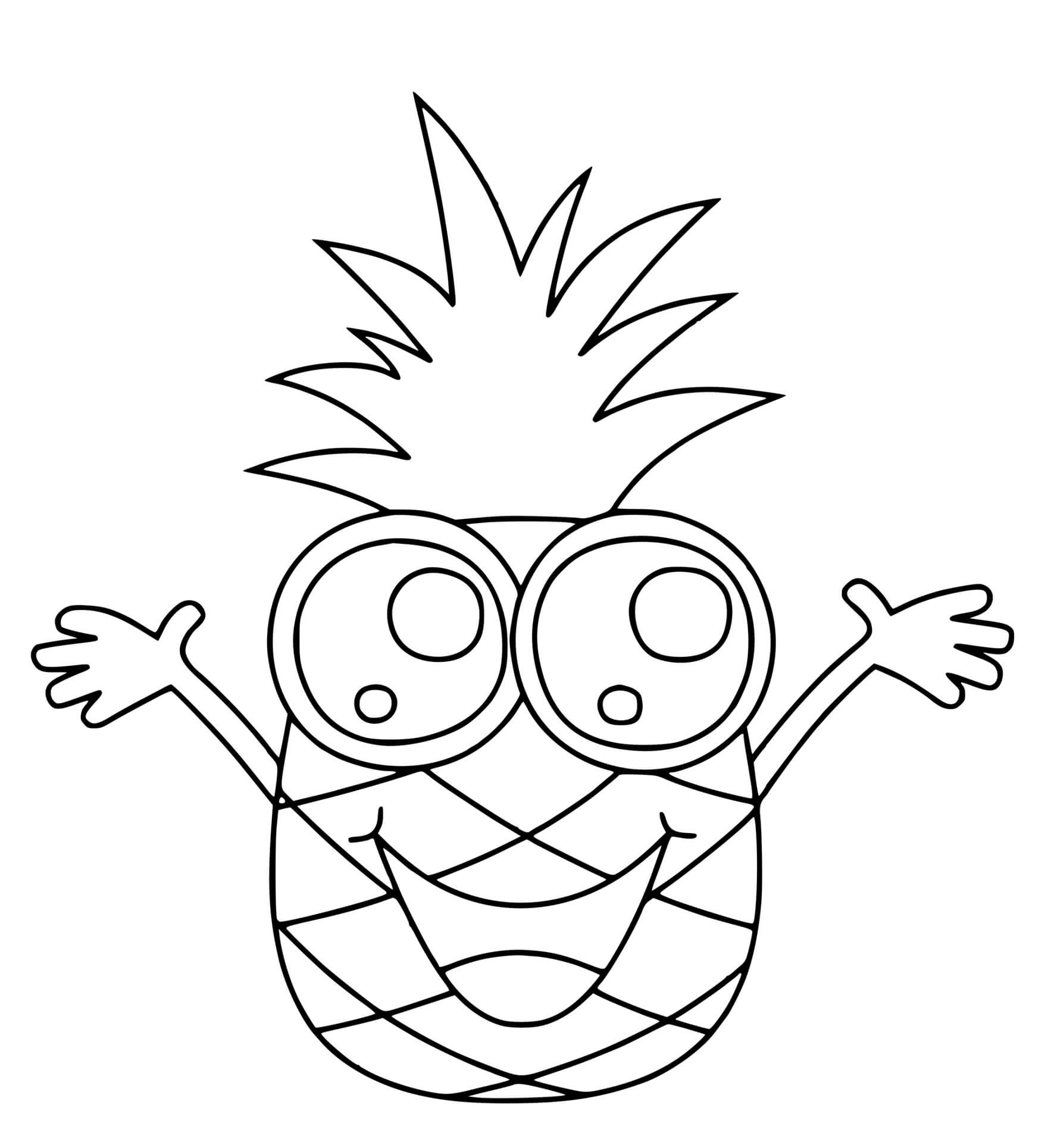 Coloriage Ananas Kawaii Fruit Exotique - Ananas à imprimer