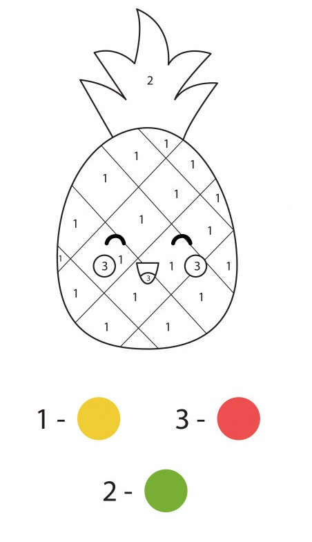 Coloriage Ananas Kawaii Mignon Par Numéros Jeu Mathematiques Educatif Pour Enfants - Ananas à imprimer