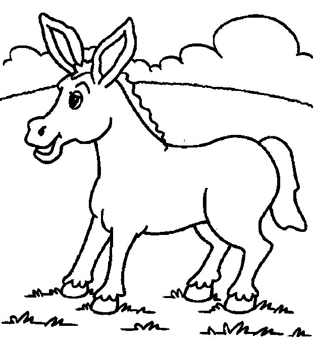 Coloriage Âne Dans Un Pre - Animaux à imprimer