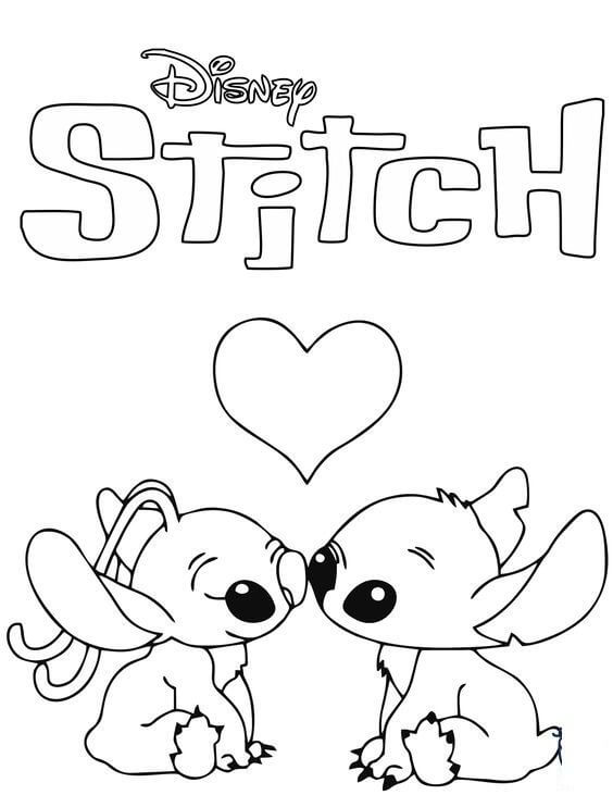 Coloriage Angel Et Stitch En Amour - Angel de stitch à imprimer
