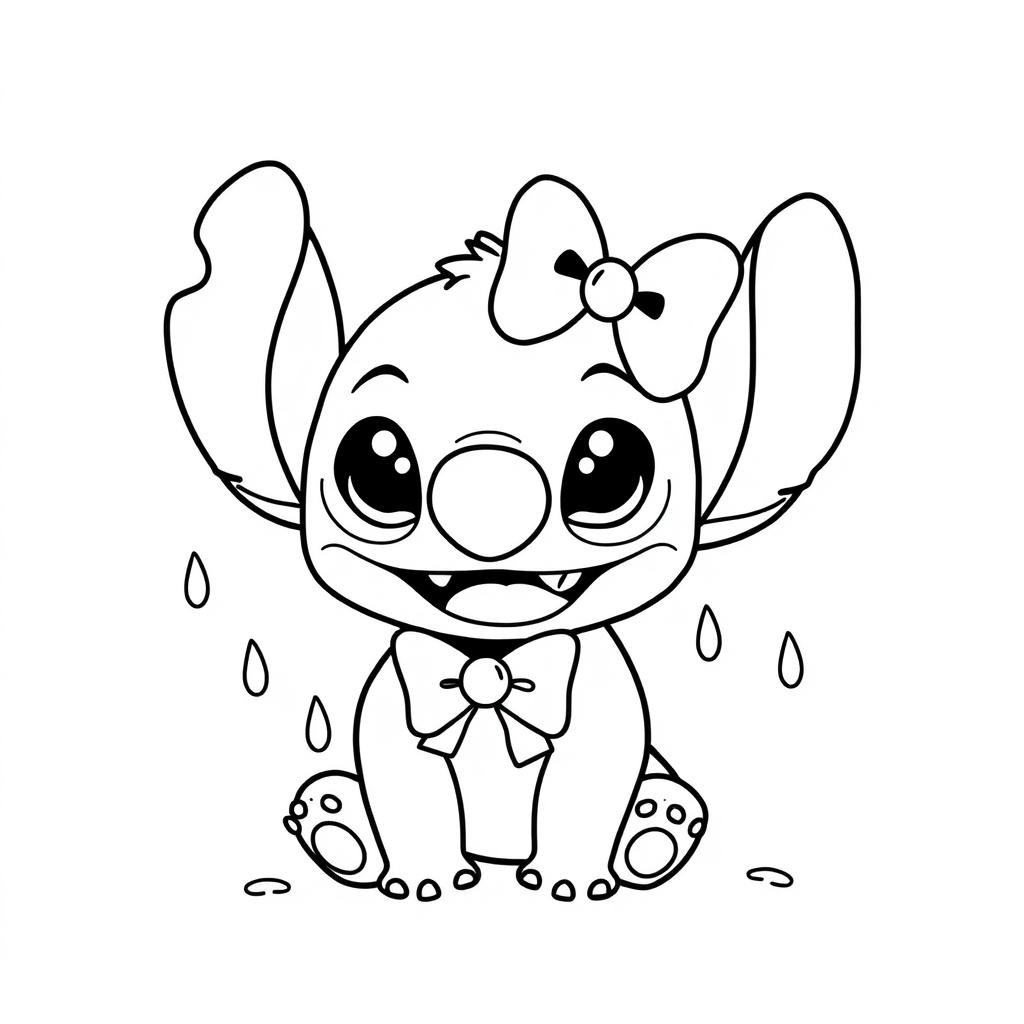 Coloriage Angel Stitch Mignon Floride Assis Larmes - Stitch mignon à imprimer