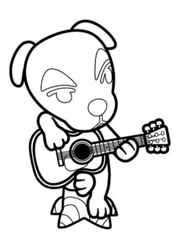 Coloriage Animal Crossing Dog With Leaf Guitar - Animal crossing à imprimer