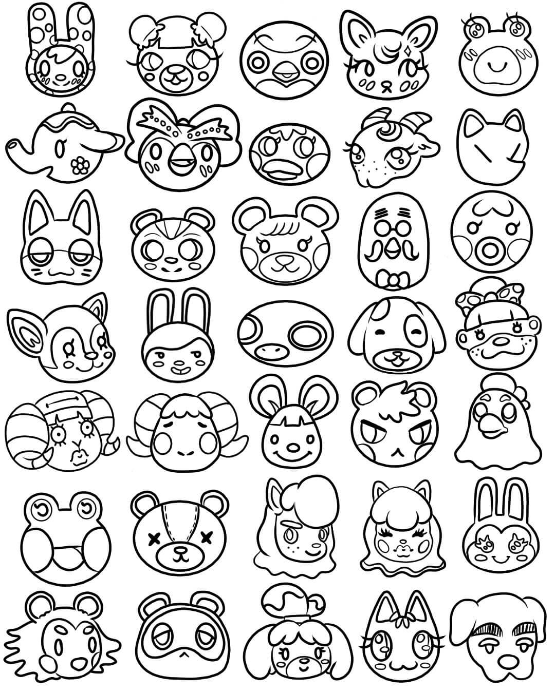 Coloriage Animal Crossing - Tête Kawaii Mignonne - Animal crossing à imprimer