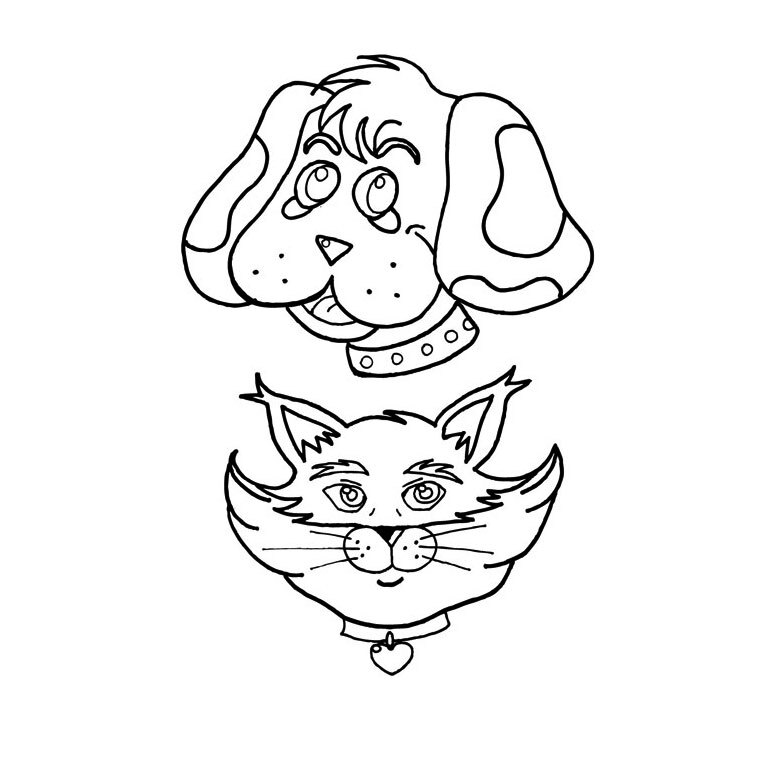 Coloriage Animaux Complices Partagent Un Moment - Chien et chat à imprimer